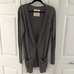 Grey ruffle front cardigan